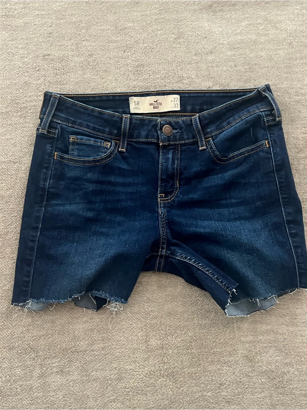 Hollister Dark Indigo Frayed Hem Denim Shorts